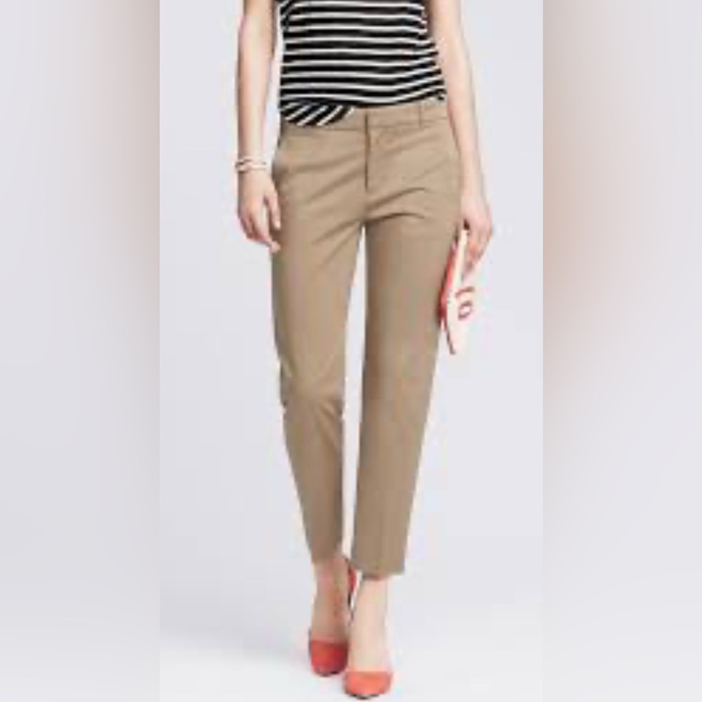 NWT Banana Republic Striped Crop Pants Stretch Cotton Beige Khaki Pinstripe Sz 6